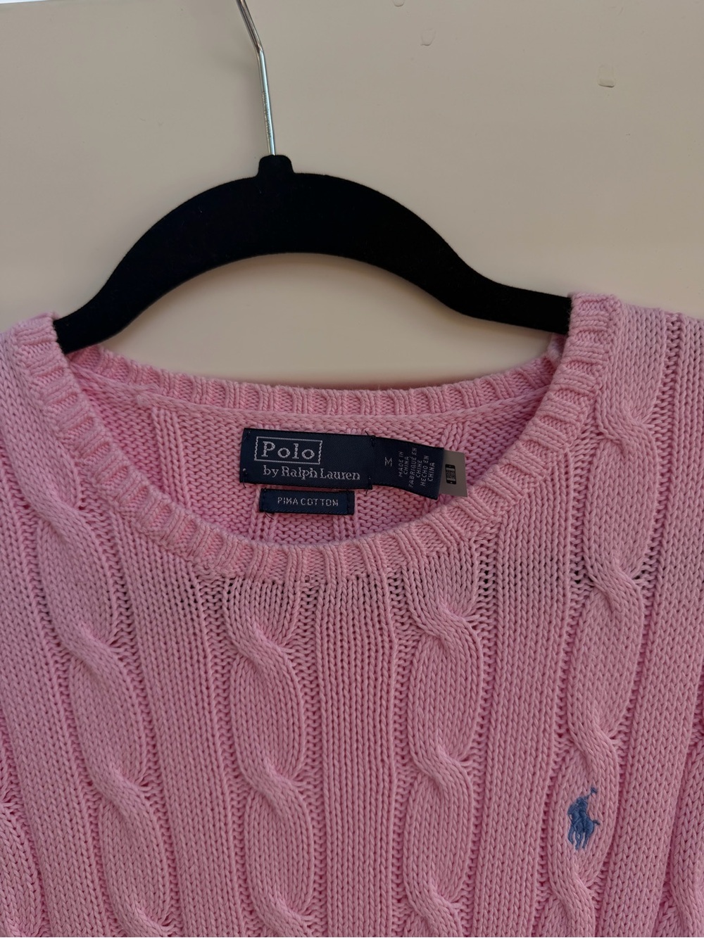 UPDATED PICS: Ralph Lauren Light Pink Cable-Knit Crewneck Sweater with Polo Logo - Picture 8 of 15